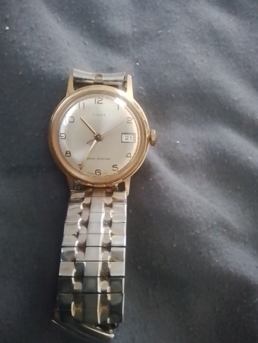 Timex Gold-Tone Case with Silver Dial and Two-Tone Stretch Bracelet